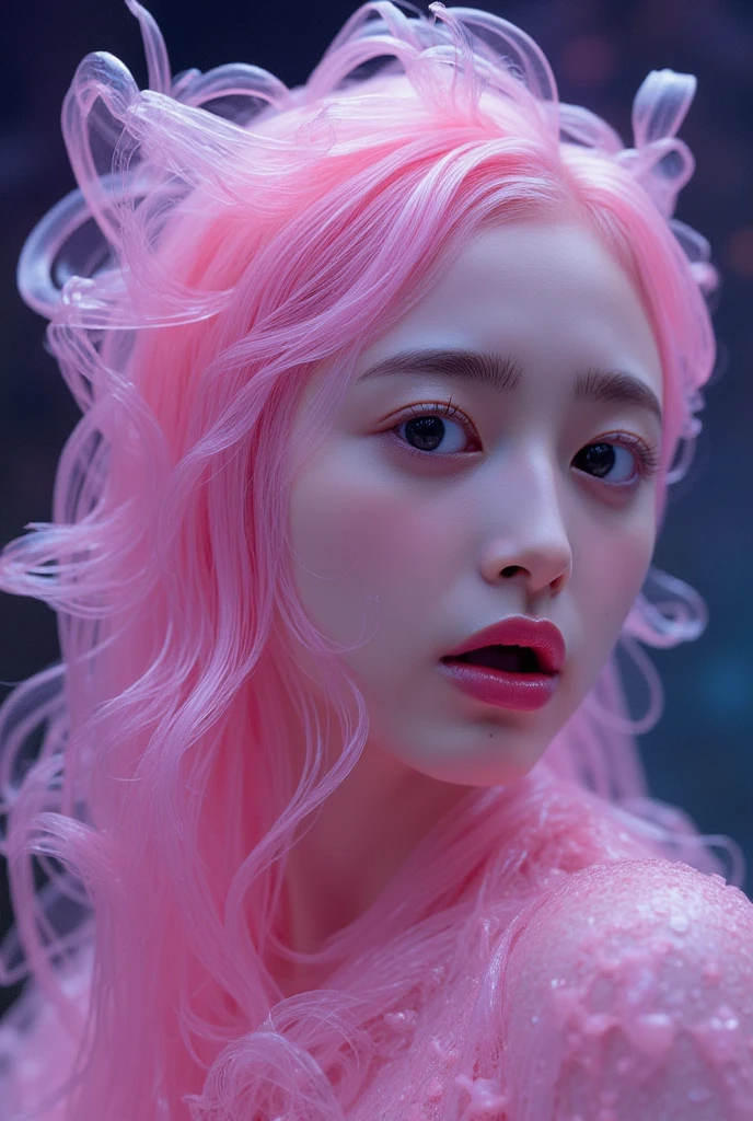 Tentacles burrow into ears,Pink clothes,Magical girl,hypnotic device,Brainwashing tentacles penetrate into the brain,Painful expression,parasitic,Ayanhei,collar,defeat,white tether,eyes empty,bundle,whole body