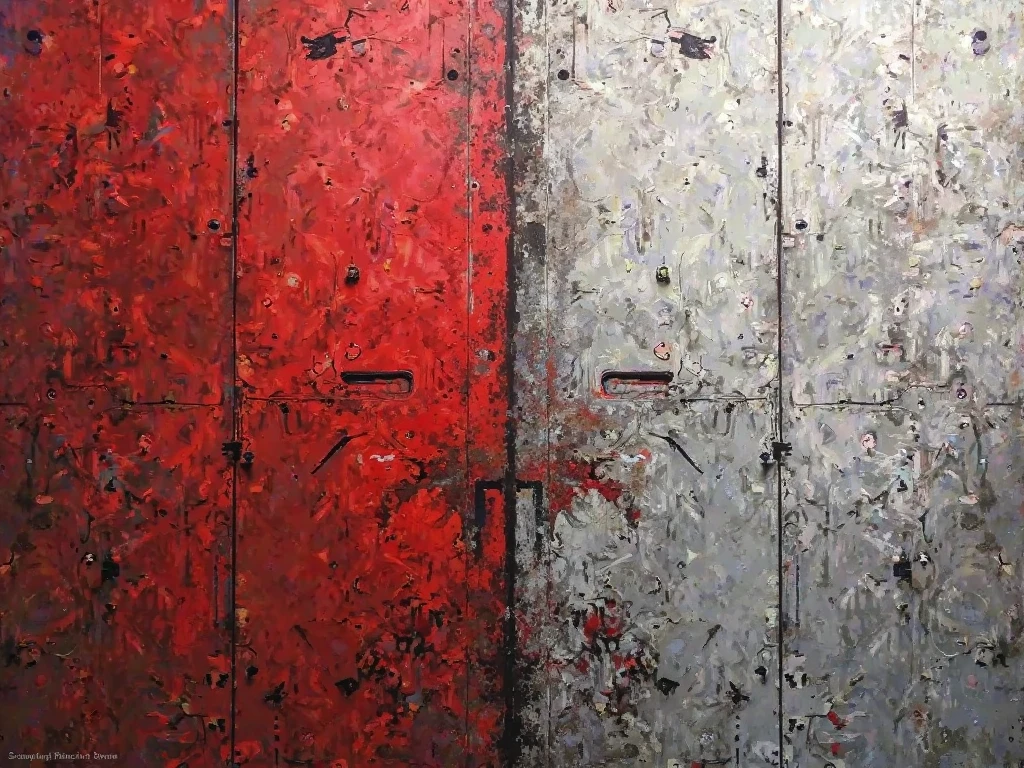 painting, ntricate, highly detailed, post-apocalypse, desolate, monochrome, purple and red, absurdist, (acrylic paint:1.3), (brush strokes:1.1), art by desolation 2