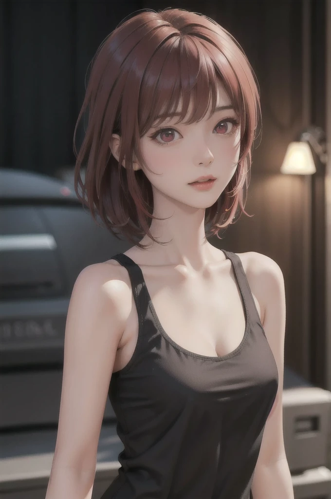 ((Realistic lighting, best qualtiy, 8k, tmasterpiece:1.3, sharp fokus:1.2, 1girl, Beautiful Women with Perfect Figure:1.4, Slim abs:1.1, ((dark brown  hair)), (White crop top:1.4）,（exteriors，during night：1.1），the city street，Ultra-fine face，Fine eyes，二重まぶた，