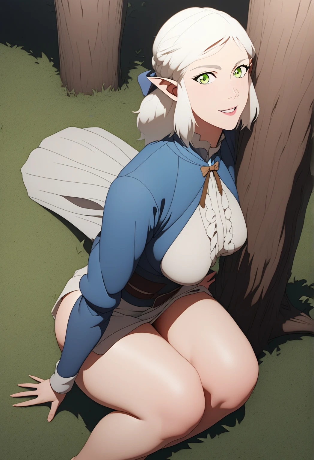 ((anime:1.25)),,((best quality)), ((highly detailed)),(((sketch))) extremely detailed face, beautiful face,((1girl)),((solo)),shiny skin,((full body:1.25)),, aasaren, long hair, blonde hair, (hair bow), ((black bow:1.15))(black bow:), (hair ornament:1.15), blunt bangs,((pointy ears:1.15)), large breasts,( brooch), (white cape),( aqua dress), (underbust), (short sleeves), (white gloves), (white skirt), (frilled skirt),  ,((huge breasts:1.385)),((curvy:1.15)),((cleavage:1.25)),((thick thighs)) bottomless,(((skirt lift:1.25))), (((pussy:1.45))),((nose blush:1.45)),,,(bad mood,angry:0.95)open mouth,:d,((looking at viewer:1.25)),BREAK ((park ,bench:1.35)),((sit on bench:1.35)),((sitting:1.35))outdoors,,BREAK ((spread legs:1.35)),((white thighhighs:1.15)),(white thighhighs), ,BREAK ((aqua boots:1.15)),((arms behind back)),((from below))