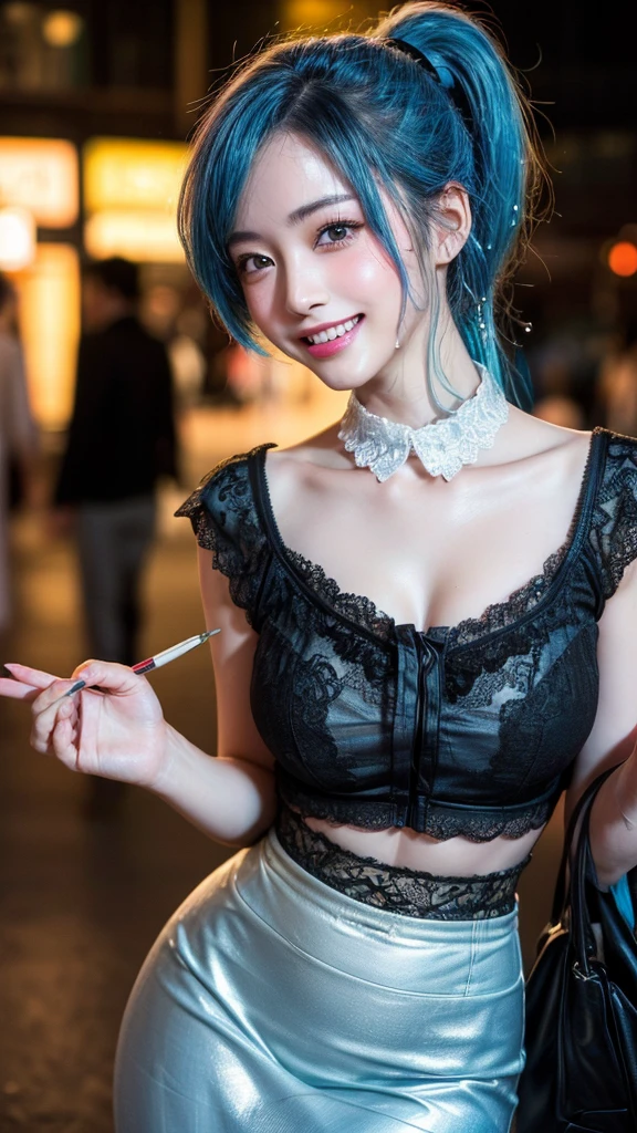 (sfw:1.5),(masterpiece, highest quality),1 girl, Cute beauty、28 years old、alone, Looking at the audience, (((Gray Hair)))、Highly detailed shiny short bob hairstyle:1.4, short hair:1.8、Beautiful symmetrical face、Beautiful and attractive woman、Whity, lips, bangs, Outdoor, Mouth closed, Upper Body、Big eyes、eyelash、(((Blue Costume)))、((Very simple black background:1.8))、(((Looking at the audience、Show me your ears、Long neck、smile、smile)))、Ideal body type、(((huge big breasts , Cleavage:1.6、Happy smile、Beautiful Teeth)))、(((Anatomically correct:1.5)))、(Perfect body proportions)、 ((Round face)), Realistic Eye Size, Big Eyes、Droopy eyes