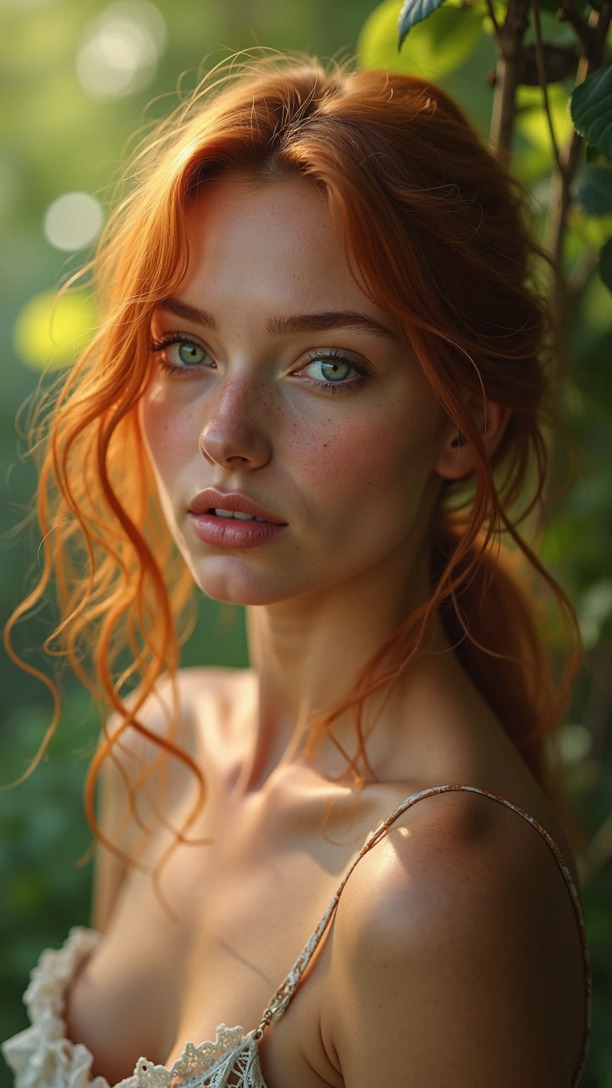 (masterpiece), cartoon, best quality,(photo_(medium):1.0), by Antonio J. Manzanedo, by Jeremy Lipking, lightning, painting style with watercolor, Brushstrokes,Exposing nipples to seen out of clothes black eyes,colorful,vibrant colors,1 ultra hot gorgeous busty European woman. Blight auburn hair. Looking through a dirty old window. Outside, jungle scenery.