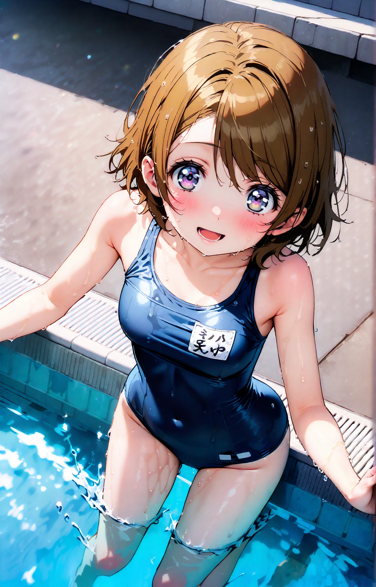 Yo Watanabe, Issei Watanabe, short hair, blue eyes, Brown Hair, smile, Grin,Swimsuit,barefoot,whole bodyがイラストに入る,Wet Hair,Wet swimsuit,Wet Skin,Walking,
break outdoors, プール
break looking at viewer, whole body,
break (masterpiece:1.2), Highest quality, High resolution, unity 8k wallpaper, (shape:0.8), (Beautiful attention to detail:1.6), Highly detailed face, Perfect lighting, Extremely detailed CG, (Perfect hands, Perfect Anatomy),