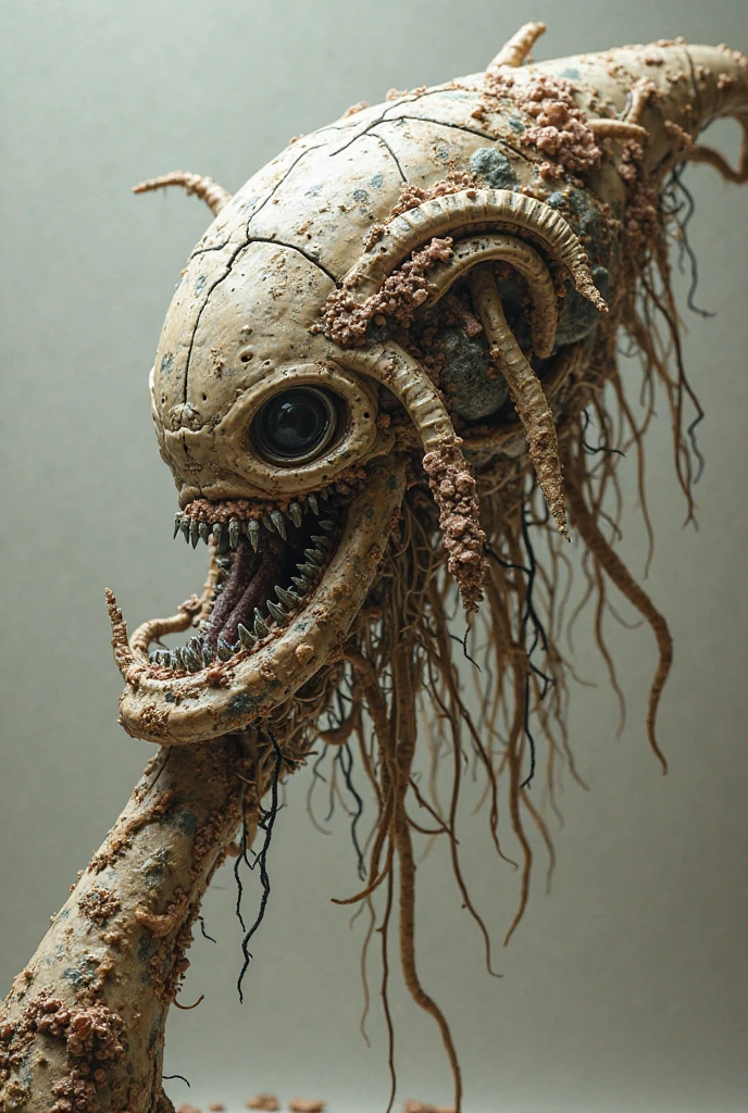 (extremadamente detallado, obra maestra, La mejor calidad), Estilo oscuro, intense illumination, rostro con arrugas, lengua larga, tentacle, deforme, monstruoso, interior de una piscina de agua verdosa, imagen submarina, alien con Colmillos finos, pico de pulpo amenazante. manchas de tinta. Rococo composition. Luz de caravaggio