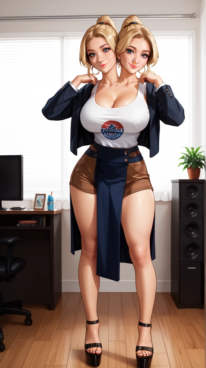 (best quality, masterpiece:1.3), (mature woman, milf), tall, anime, masterpiece, beautiful eyes, best quality, detailed face, 1girl, solo, beautiful, sugar \(nikke\), white hair, red eyes, white shirt, leather jacket, long sleeves, leather pants, gigantic breasts, (high_aesthetic:1.2), plump, (chubby:1.5), belly, (gigantic_hips:1.2), fat, (wide hips:1.2), sciamano240, soft shading, detailed, semi-realistic,