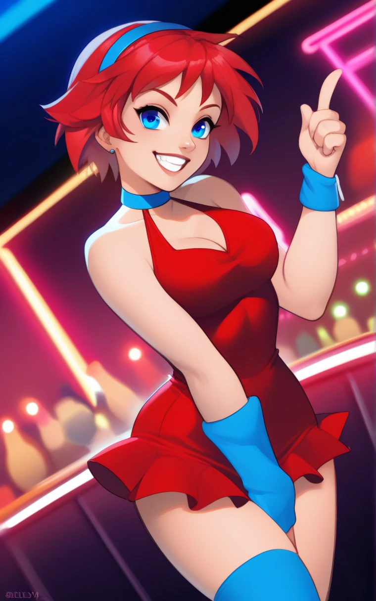 ((Singing in jazz club)).(sultry eyes, flirty smile:1.2).(ultra realistic illustration:1.3).Sexy 23yo French woman, dyed red hair, green eyes. fit, natural perky breasts, perfect round ass, (suntan). (bangs, long hair:0.8), red lipstick, mascara, nail polish, red dress, pumps. Masterpiece, best quality,(highly detailed:1.2),(detailed face and eyes:1.2), 8k wallpaper, depth of field, natural lighting. core shadows, high contrast, bokeh.(rule of thirds), cinematic, atmospheric, contrast, intricate,