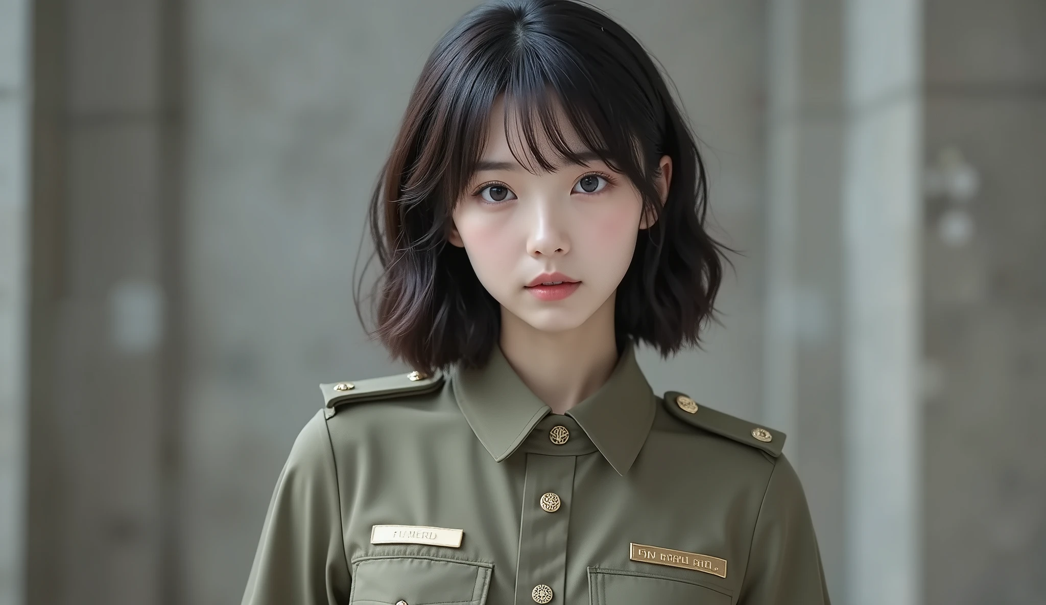 ⦅camouflage uniform⦆、Female Self-Defense Force members、(masterpiece、top-quality) 、short-hair、absolutely outstanding image, very extremely beautiful、masterpiece, top-quality,a picture, kawaii、(Colossal tits:1.2)、((20 year old woman:1.ung adorable Japan face,8K,japanaese girl、realisitic