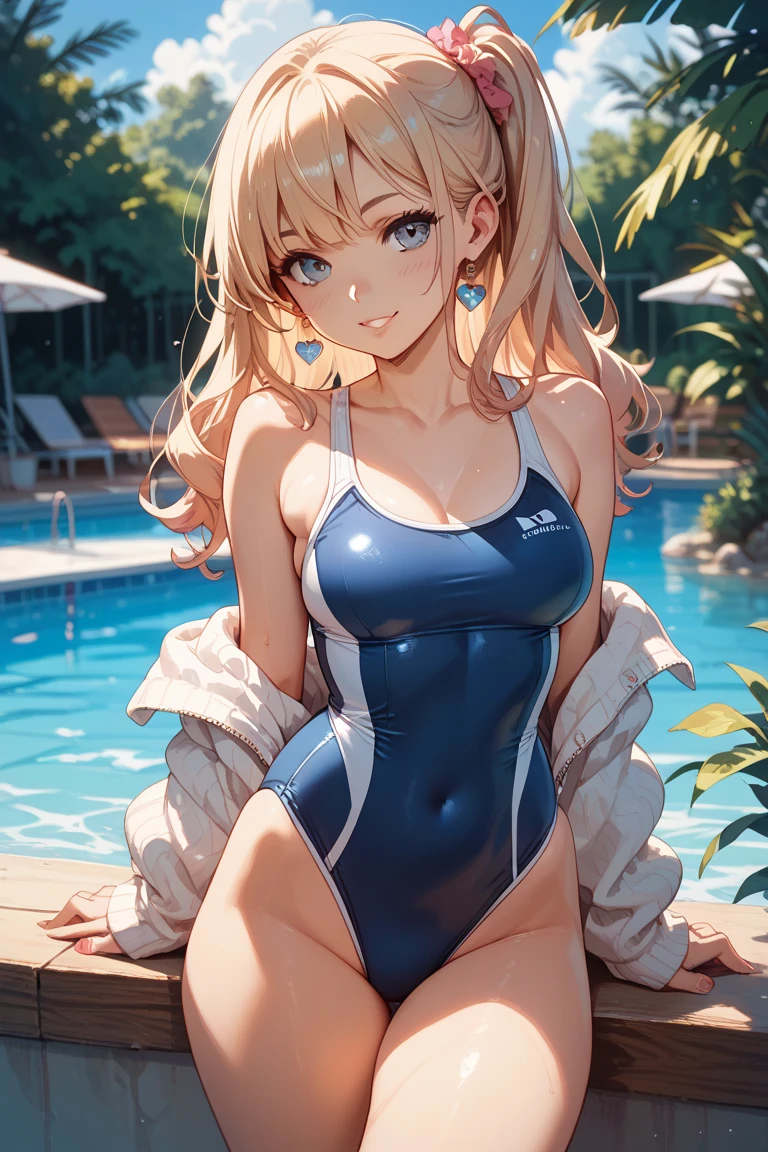 Anime girl with a swimsuit in a pool