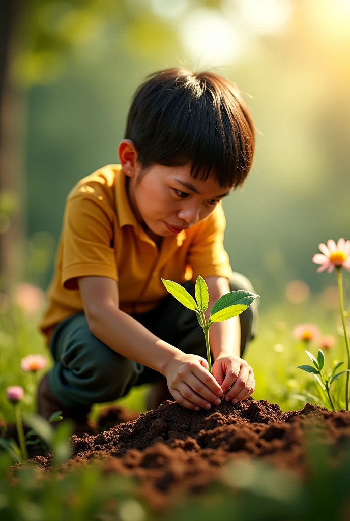 That's a beautiful sentiment! Planting trees is a wonderful way to show love for humanity and the planet. Trees provide oxygen, food, shelter, and so much more, making life on Earth possible. By planting trees, the boy is contributing to a sustainable future and helping to ensure a healthy environment for generations to come.
Here's a short poem to celebrate his efforts:
"A boy with a heart so bright,
Planting trees with all his might.
Love for humanity in every seed,
A greener future for all to read."
Keep shining, young tree planter!