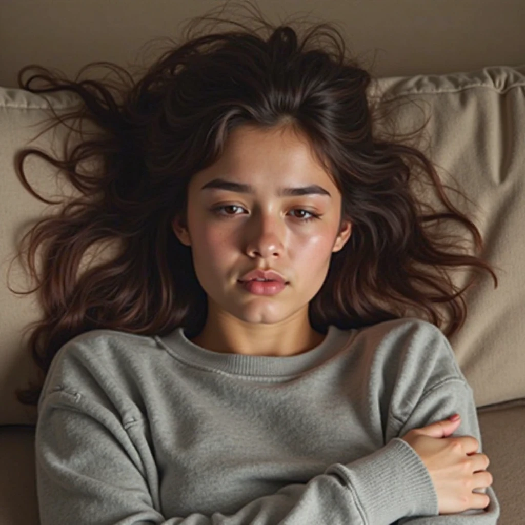 Girl with long hair wearing a white sweater and black ears muffler, drowsy, sleepy fashion model face, lalisa manobal, cute bangs, white bangs, cute cute, cute cute, with full bangs, sleeping, cute girl, cute girl, nina masic, anastasia ovchinnikova, sleepy eyes, cold but cute
