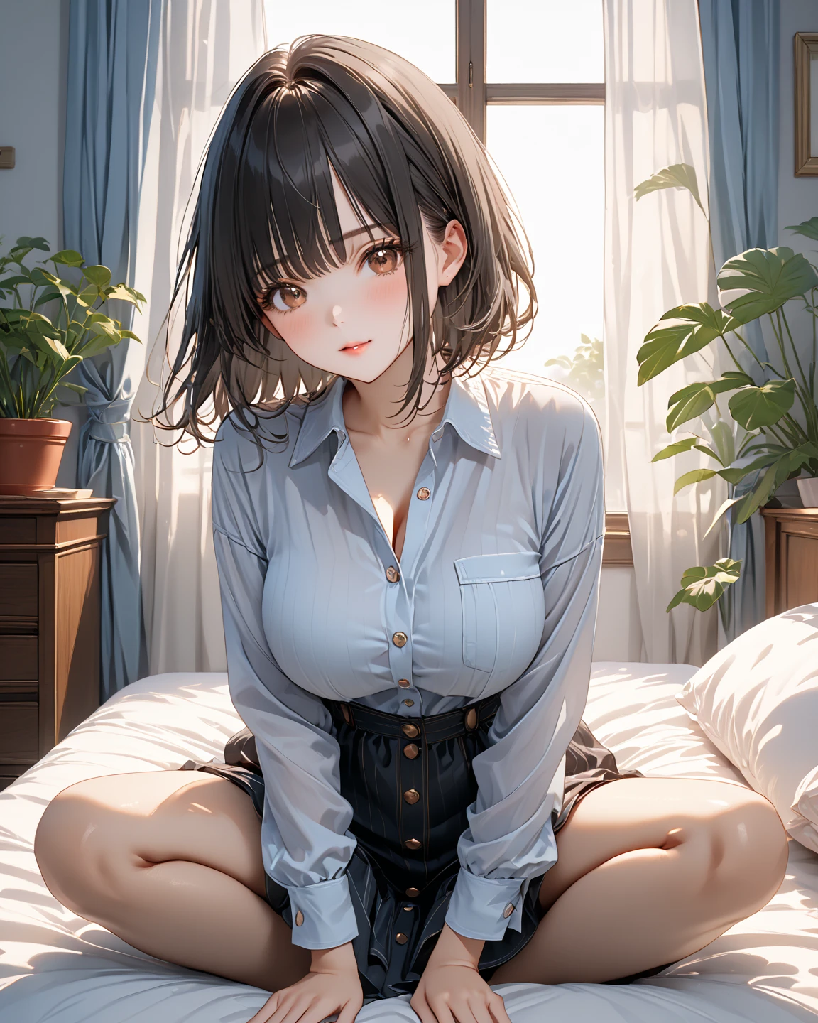 (Browsing Caution:0.99)、beautiful girl, (Roll up your skirt), Looking into the camera, Angle from below, Short skirt, Squat, A shy smile,  Beautiful Skin, ((Highest quality, 16K, Tabletop: 1.3)), 1 Girl, The light shines on your face, Highly detailed face, Highly detailed lips, Beautiful Eyes、Realistic Skin、Cute design panties、shaving、Various Hair Styles、Different color uniforms、Natural clothes、Detailed panties、Spread your legs、sit、Squat
