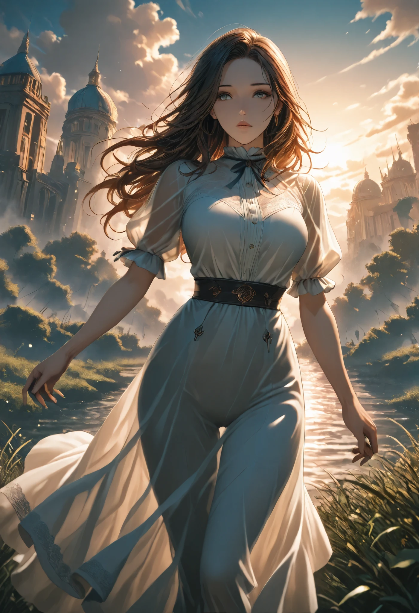 CosmicStyle (hot air balloon, steampunk design, floating in the sky, victorian city, pocket watch design, chronograph design, gears, steam, brass, copper, clockwork, ruins, lost civilizations, ancient architecture, overgrown, jungle, green, atmospheric, dramatic, evening, warm, golden light, sunset, clouds, blue sky, detailed, vibrant, dynamic, intricate, immersive, fascinating, painting, realistic, oil painting, epic, spectacular, adventure, exploration, mystery, fascinating, captivating, captivating, inspiring, inspirational, breathtaking: 0.5), see-through, transparent