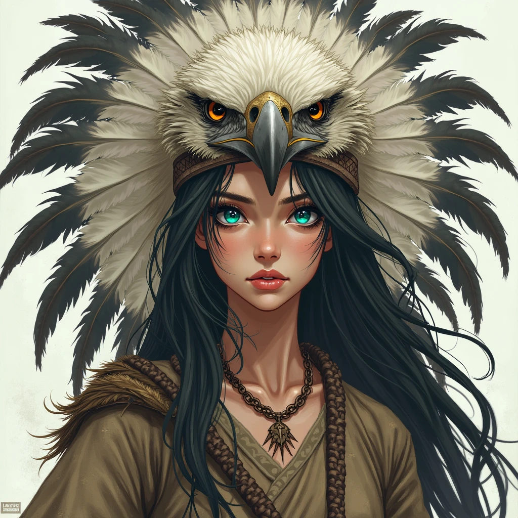 ink illustration, on parchment, ink splashes, ink stains, ink smears, faded ink, (fantasy:1.4), woman in fur clothes, dark hair,tribal,barren landscape,tropical plants,looking at viewer,watercolor,tribal face paint,warm tones,, watercolor sketch in artistic style, large strokes, finalized with ink, fine lines