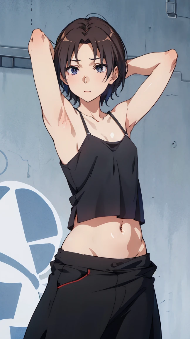 Highres, Masterpiece, Best quality at best,Best Quality,hight quality, hight detailed, Anime style, 1boy, Young boy, Shota, Side bangs, Seen from the front, look at viewer, (very young boy), (very small and short body), Age 12, Such a cute smooth armpit, Cute armpit, sexy armpit, The armpits of a 12 year old boy, Adorable little armpits, seductive armpits, showing armpit, hansome boy, Uhd, 4k wallpaper
