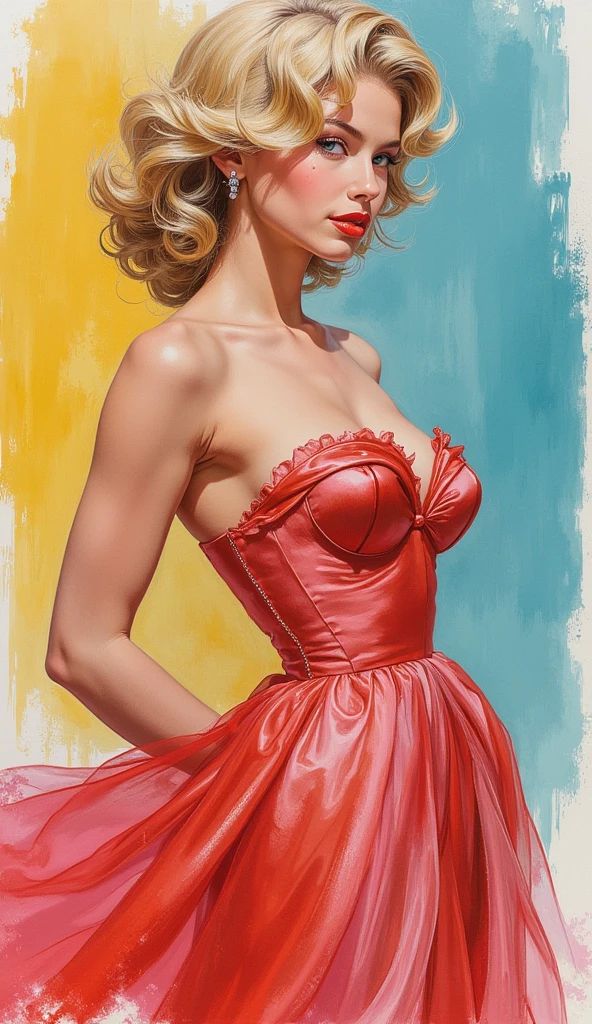 beautiful girl, dress, pin-up painting, pinup, art style, ((Lorenzo Sperlonga))
