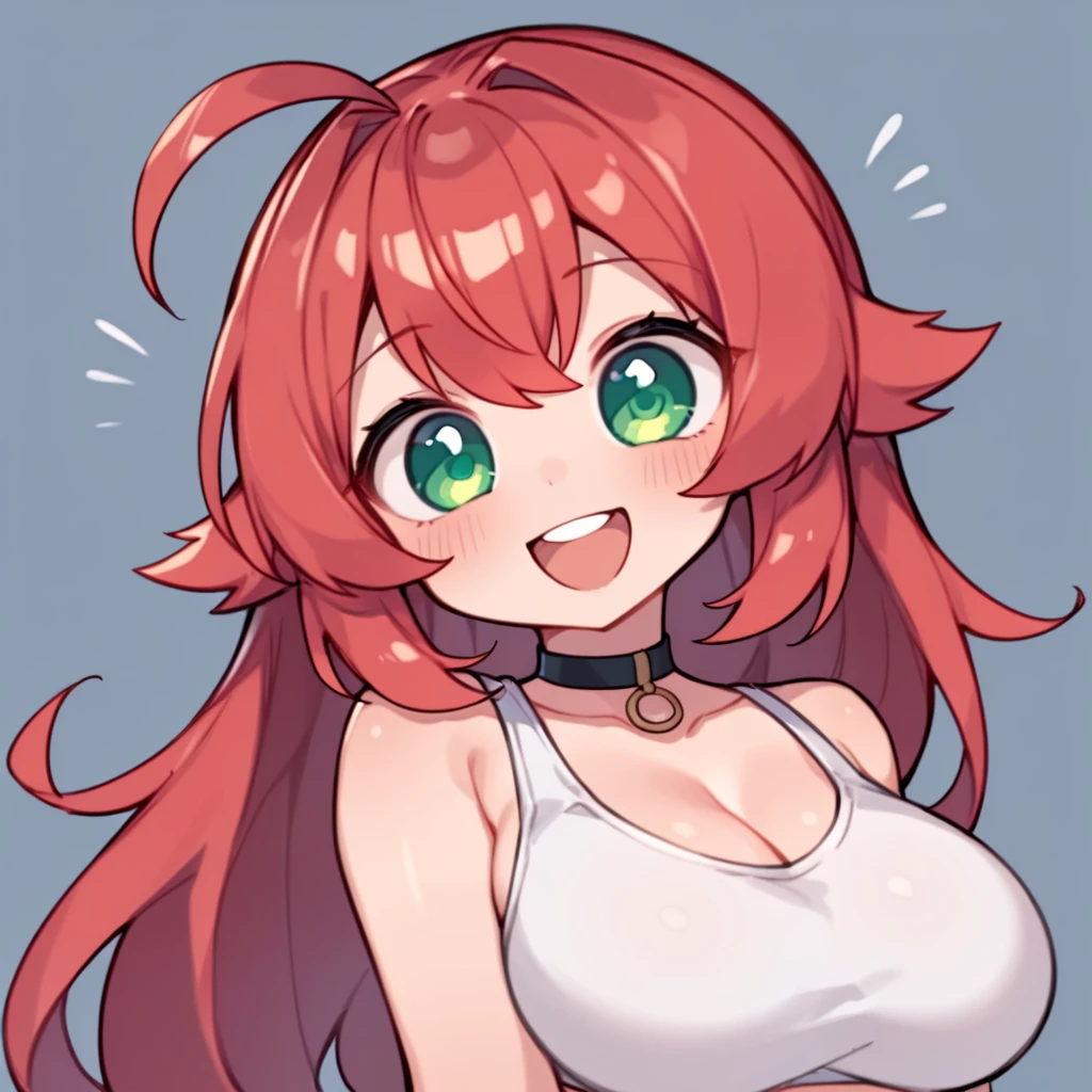 One Girl、Young Girl、Big Breasts、Pink Hair、Long Hair、Straight Hair、Ahoge、kind、Green Eyes、smile、Droopy eyes