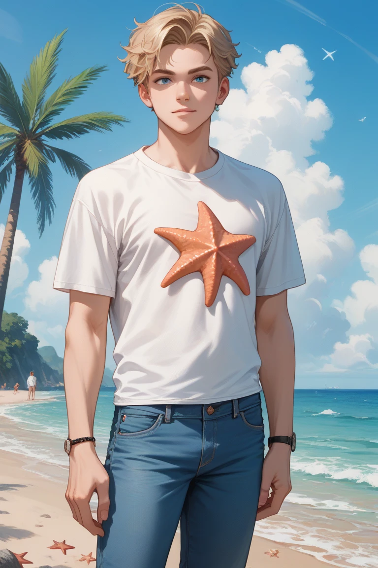 realisticlying,Two 18-year-old boys.Crotch close contact,selfee、Sea bread,T-shirt wearing、the beach,selfee,Face Real,Face Zoom、(Bulging pubic area、smil、Rear view、Buttock emphasis