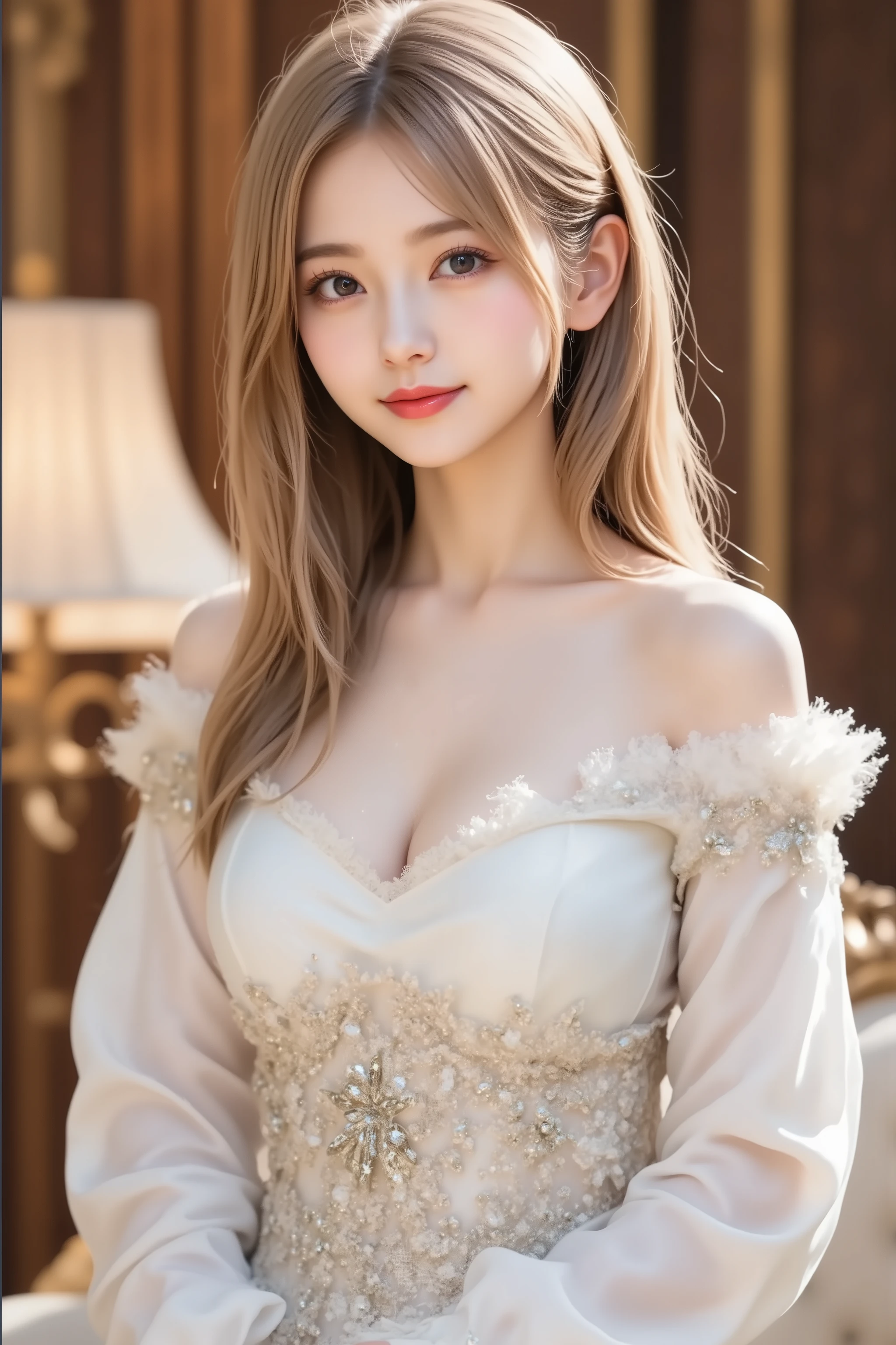 , the entire head is fully reflected , The entire face and head are clearly visible, (((( masterpiece, top quality , nothing )))), very detailed 8K , スリムボディの sexyでbeautiful日本の10代の女の子, Super Detail, very detailed on trends , super real , (long blonde hair :1.3) , pictures), blonde, Small Fly , camera , With a faint smile, (Big boobs with tight tension: 1.2), ( beautiful, beautiful顔 , Anatomically Accurate Hand Structure , Anatomically Accurate Finger Structure ,( off shoulder dress :1.5), Shine, sweat, (sunlight, sunlight from before ),( topless ), to reveal your chest , sexy, blanking, look up at the sky, (wide々 Royal Gardens :1.3), super real wide大な風景, pictures映えするシーナリー , Light on face