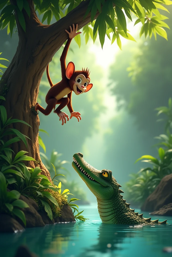 A crocodile friendsgip with monkey in the jungle