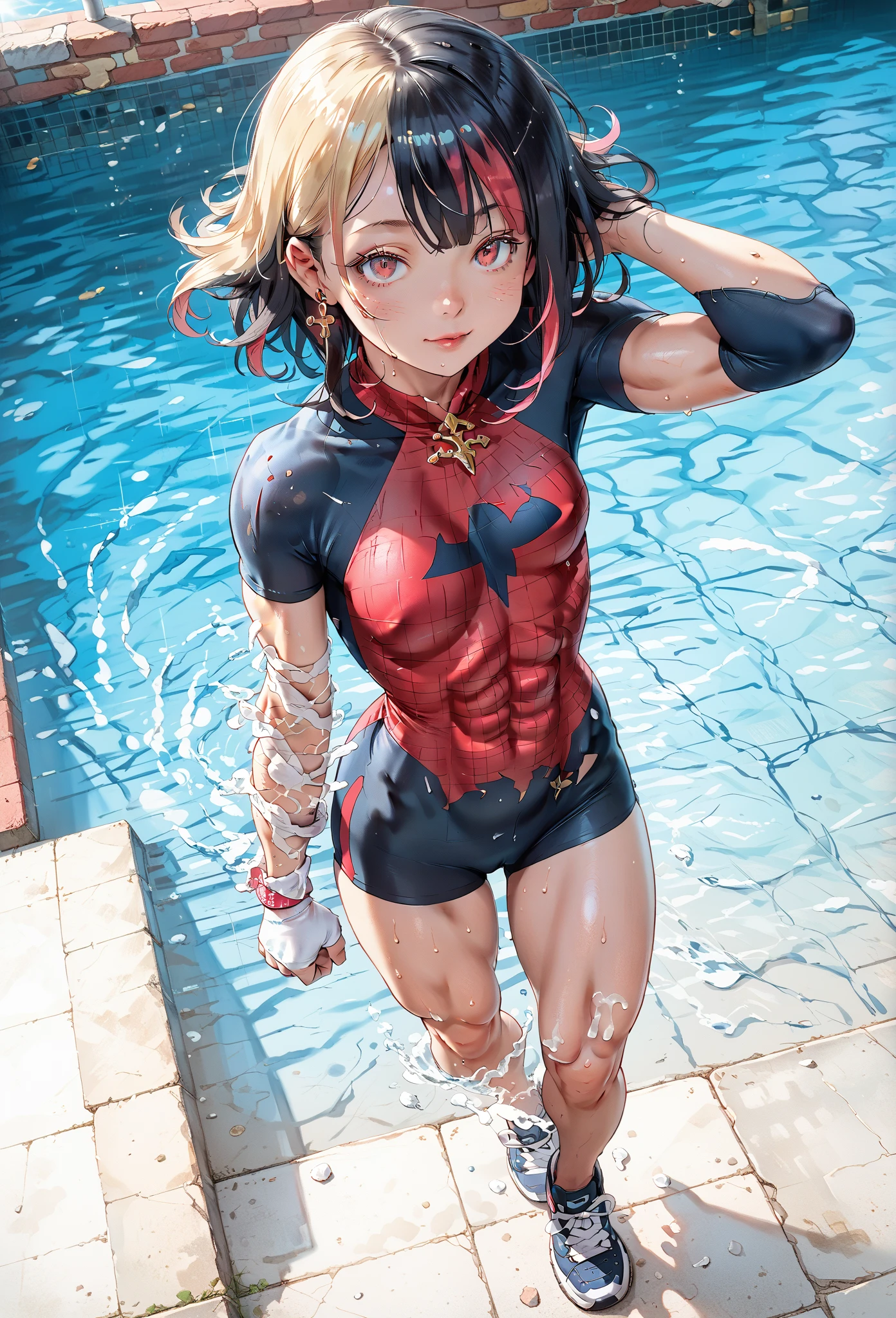 ((masterpiece)). ((best quality)), ((highres)), 1girl, superhero, leotard, bare legs,