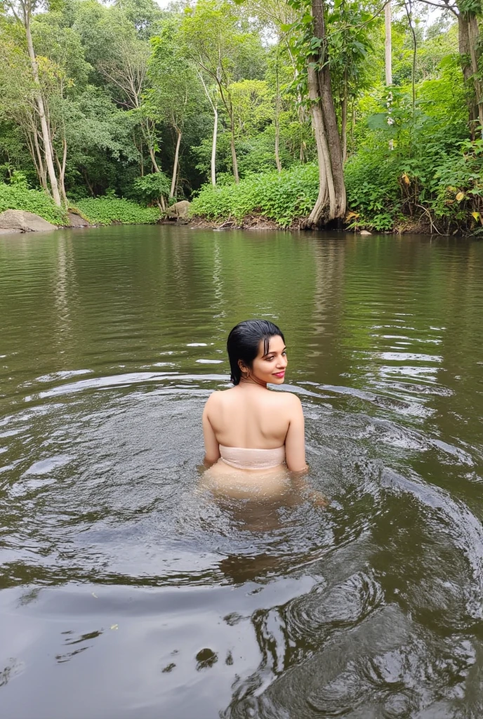 a little thumbelina girl on a huge water lily on a pond, a picture from a lower angle, naked, full nude