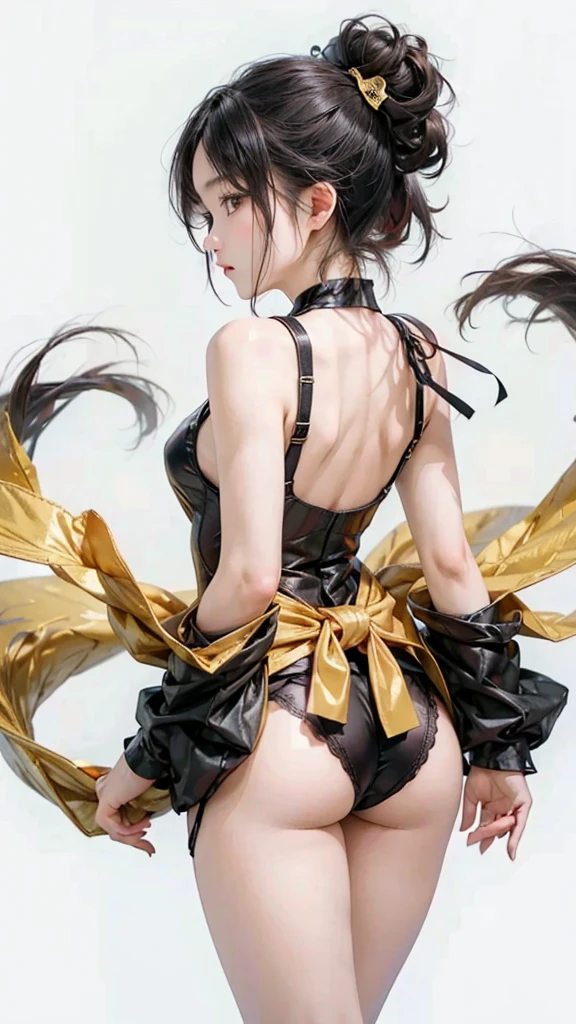 ((highest quality)),((excellent quality, 8K, masterpiece: 1.5)), The genitals are clean: 1.4, perfect body beauty: 1.4, sexy hanfu clothes,sexy hanfu clothes,I can see your pants,gray hair,wet skin, sleeping in bed,back stance,pointy butt,round butt,pointy butt,raise your butt,film texture,
