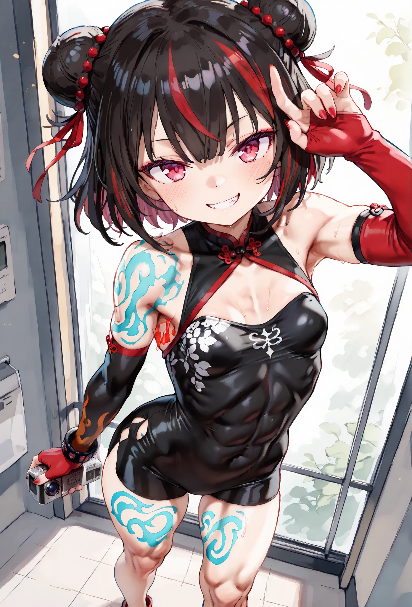 22 years old, (milf:1.0), cute breast, beautiful breasts,black suspenders,(Bulging ,small breasts:1.3),(long Black miniskirt:1.3),garters,Gaze,Small face,bangss,holster,gun Belt Armament holder,Beautuful Women, thin waist, big ass:1.0, Raised sexy, (dark bronde mediumlong hair,side ponytail,hair between eyes,bangs, dark blue eyes, light smile, Revimpling fabric, earrings, Hand gloves, detailed face,detailed and beautiful eyes,beautiful detailed lips,(ultra high resolution, 8K RAW photo, photo realistics, thin outline:1.3, clear focus), best qualtiy, natural lighting, textile shading, field depth (Bright pupils, fine detailed beautiful eyes with highlight:1.3, high detailed face), Red lip, fine realistic skins:1.1, looking down viewers:1.3, (dynamic angle:1.3, front view:0.8, breast focus:1.3, from below:1.2), (dynamic posing:1.5, sexy posing:1.2, leaning forward),Youghal, side lock, hair ornaments, hair band,nice,garden background,artistic rendering,Super detailed,(highest quality,(with sparkling eyes and a contagious smile),her thin pubic hair, looking at viewer,