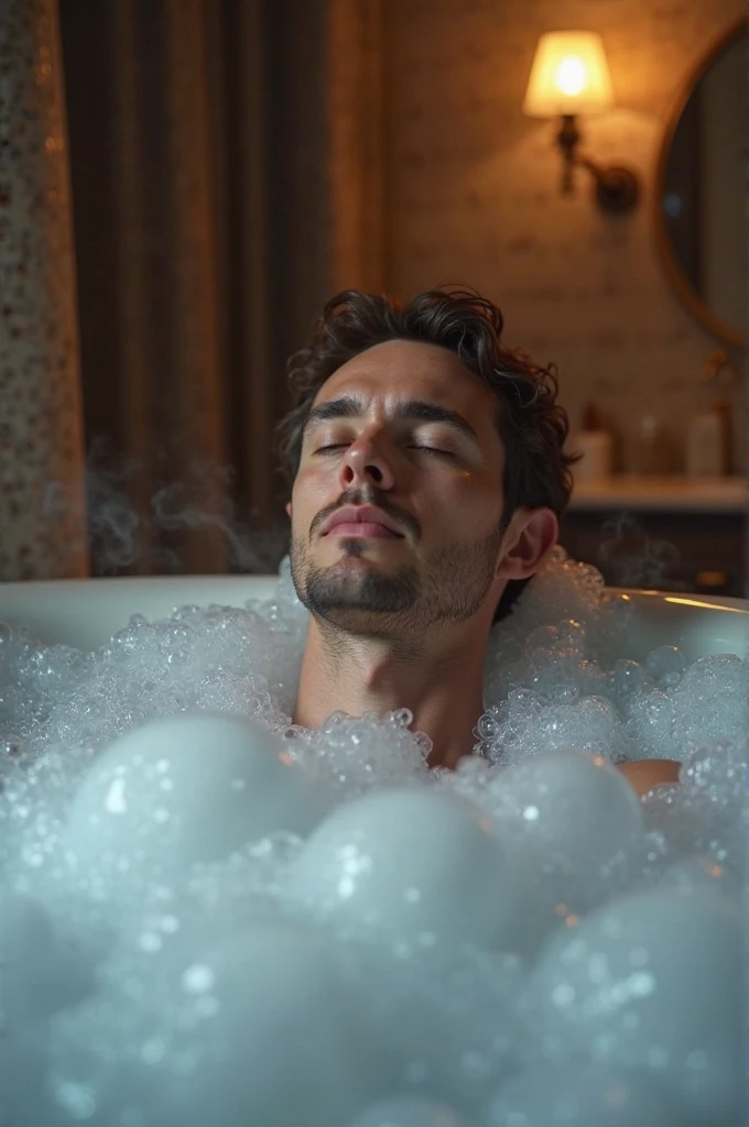 A man is bathing