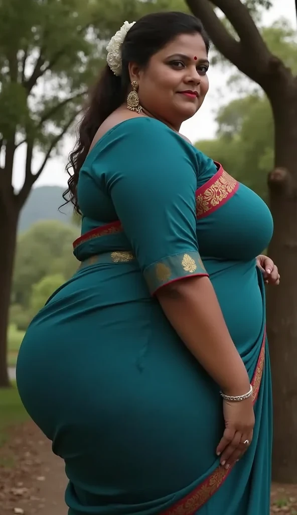 Extremely Hyperpregnant Indian woman with huge belly wearing a dress