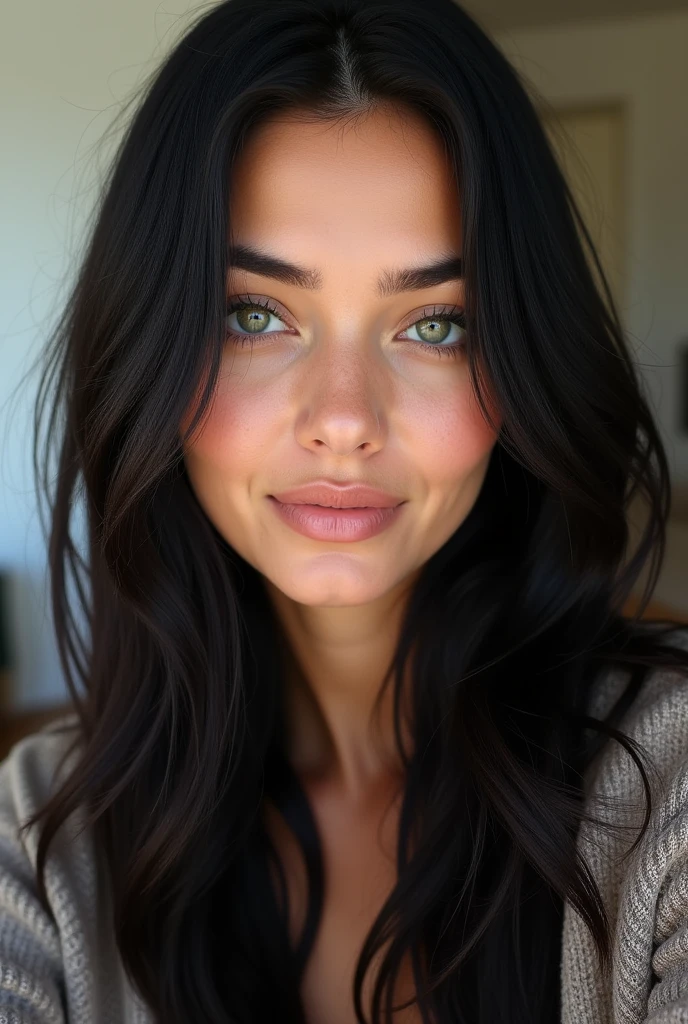 incredibly beautiful sexy playful girl 20 years old, black hair, White skin