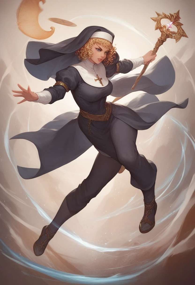 girl, battle nun, blonde hair, big breasts, big ass, MEDIEVAL CLOTHES, medieval gothic theme, full body pose
