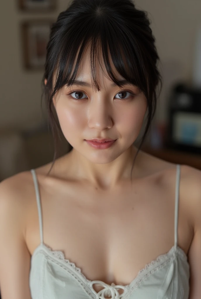 best quality, face focus, soft light, ultra high res, (photorealistic:1.4), RAW photo, 1japanese girl, solo, cute,  happysmile (pupil, lights in the eyes), detailed beautiful face, (small chest),(high resolution detail of human skin texture), (casual hair style), in tokyo, (portrait)
