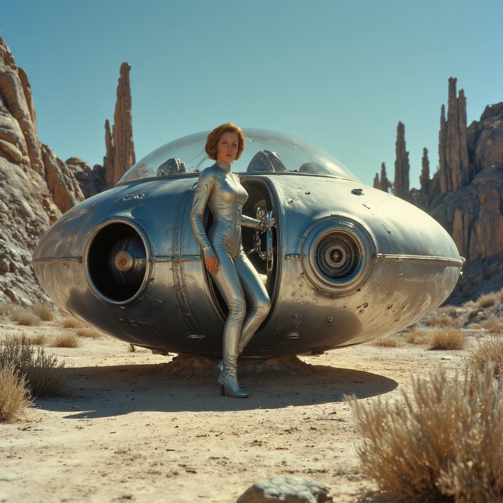 (((Old science fiction TV series))), Fotografia, (((imagem interna de uma nave espacial estilo Flash Gordon))), Extremamente realista, Scene from an old 1950s science fiction TV series with characters at the navigation control of a retro-technology spaceship, Science Fiction TV series with monsters, beautiful sensual young actress, (((anos de 1950))), (((cabine de comando)))