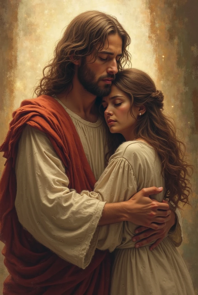 draw God comforting a teenager girl crying in his arm