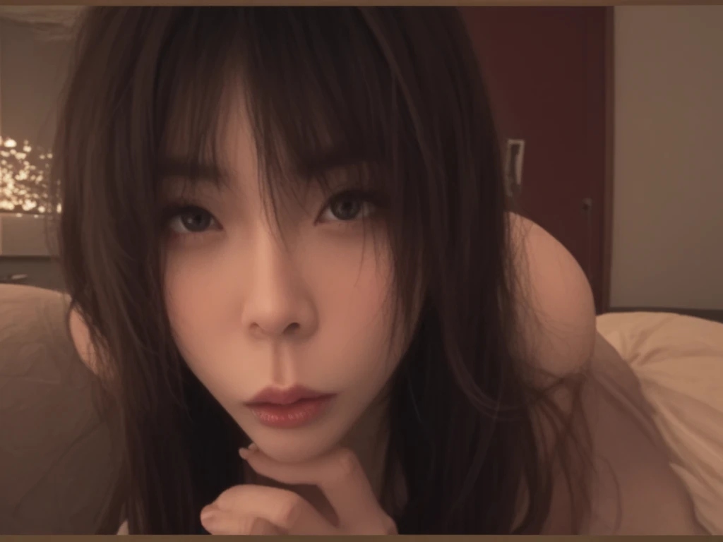 (bed),evening（Best Quality,8K,Raw photo,Realistic,High resolution:1.2),(erotic curvy American mother）(gigantic huge breasts),(naked:1.3),look horny,,(emphasize huge breasts),((embarrassed)),upper body ,(tight fit),,looking this,gigantic breasts close-up,bob hair,(erotic:1.3) ,(lying down on the bed:1.3),,pov,from above,(NSFW)