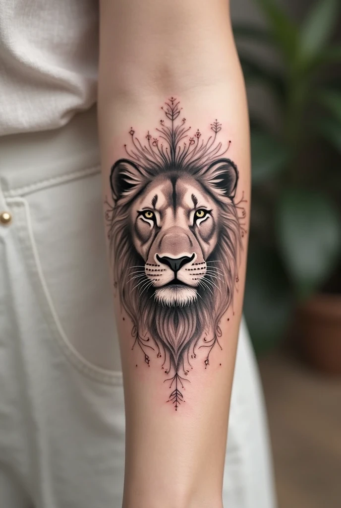 A lion tattoo on the back, not so masculine nor so feminine, something small and that matches the spine so that the lion's face can be seen.