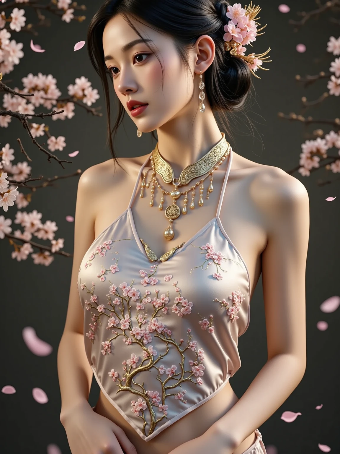 Pan Jinlian is particularly charming and cute,I saw her decorated with pearls on the dark clouds,Phoenix double insertion,The fair and immature face is lightly coated with rouge like a peach blossom,Under the thin curved willow eyebrows, a pair of apricot eyes are full of affection,The small mouthful of the blush cherry tells you the tenderness of the honey of the world,The upper body is covered with white lotus silk and a green gauze coat,The crispy chest ripples like a trickle of rain and dew dripping into the peony flower room,Wearing a purple silk and emerald patterned crimson skirt, Yang Willow thin waist spits out a strong sense of spring,The delicate body is slightly crouching bee flying butterfly dance,Lotus steps gently move and flowers bloom。