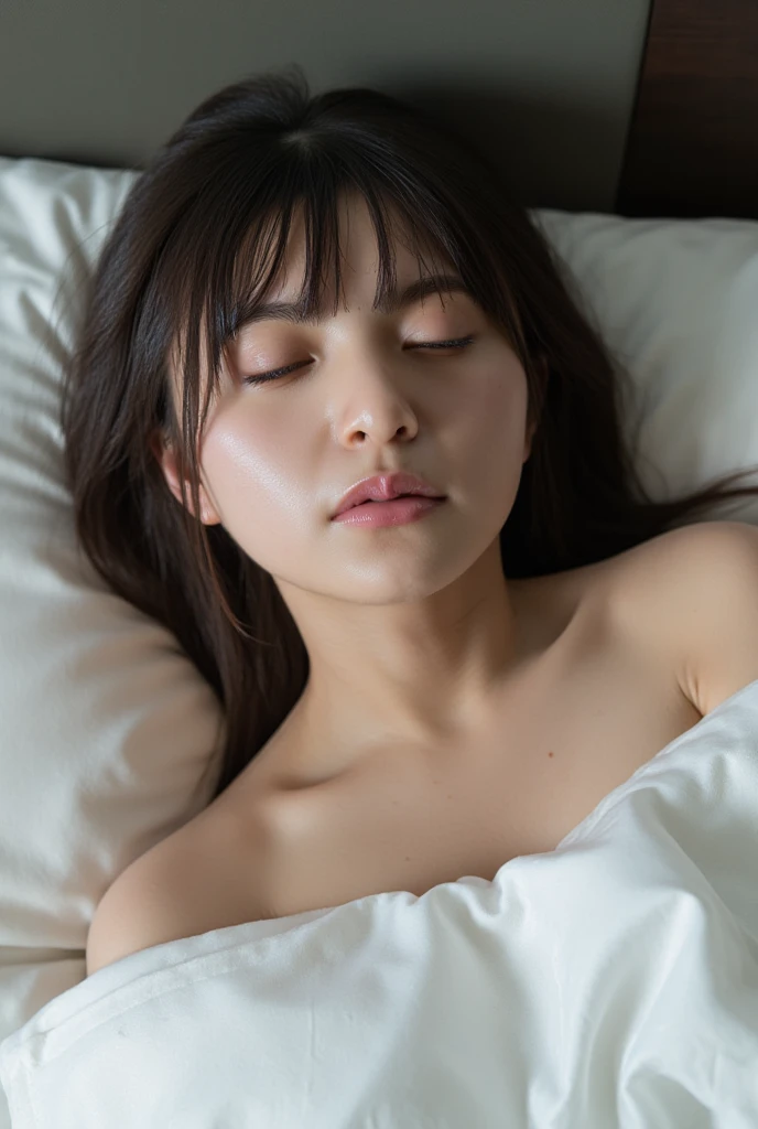 (Highest quality, masterpiece:1.2), Ultra-detailed、Realistic、Photo realistic、Realistic, フォトRealistic、Professional Lighting, Photon Mapping, Japanese women, 29-year-old, Beautiful slender face, (Sleepy look:1.6)、(Open Mouth:1.3)、(Hands to mouth:1.4)、(Blowjob gestures:1.2)、(Upper body photo)、(Facing forward)、(From above:1.2)、(On my knees:1.2)、(Look up:1.4)、White teeth、Medium bust, Very short bob cut、White bra only, In the bedroom