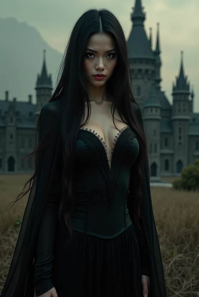 Ella Balinska Tecido leve tule, Elvish, orelhas pontudas, rosto de aspecto meio e inocente, olhar inocente, elfa extremamente apaixonante meia e sedutora. r, Long loose dress flying like a black evening veil, andando em uma floresta a noite escura e sombria com um nevoeiro ao fundo. fotografia de corpo inteiro, pernas grossas, lindos e longos cabelos prateados , olhos  claros,)))(((A perfect and definitive idol that captivates everyone, olhos brilhantes super detalhados sem defeitos, lugar sombrio e misterioso, Dramatic and sinister nighttime ambient lighting giving an air of suspense and horror movie, Olhar ganancioso convidando um homem、cabelos intrincados、９Perfect head and body figure、Linha de Corpo Perfeita、 Figura fina、Enfatizar a clivagem、Tiroteio RAW、photorealistic cinematic render、hyperrealistic rendering、foto retrato、night time render、Fotos gerais coesas、texturas de pele realistas、alta qualidade、alto detalhado、mais alta qualidade、alta resolubilidade、HDR 8K、Rastreamento de raio、canon.