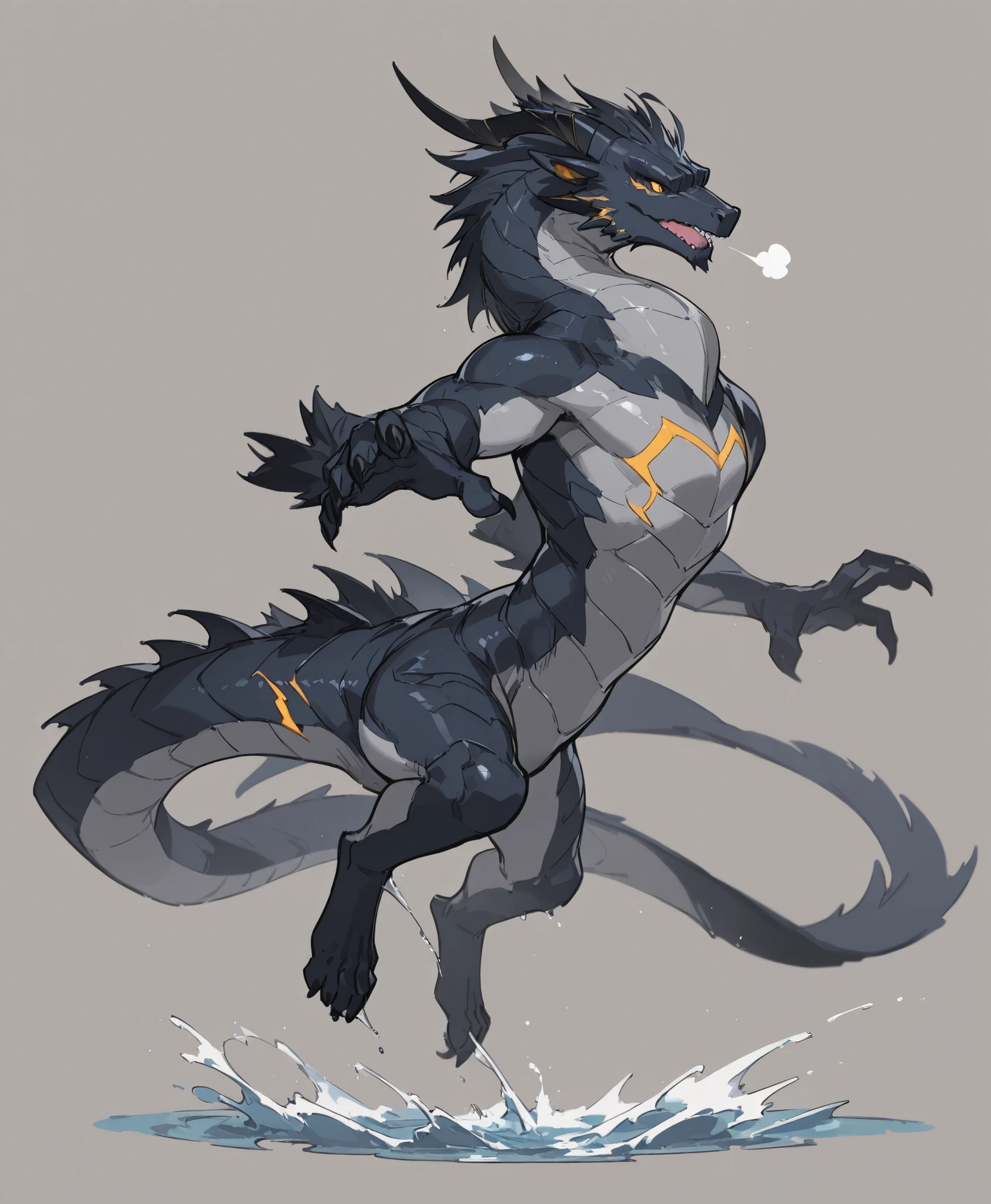 full body、high image quality、Superb Details、simple background、monster、Beast、dragon wrapped in water、4 legs
