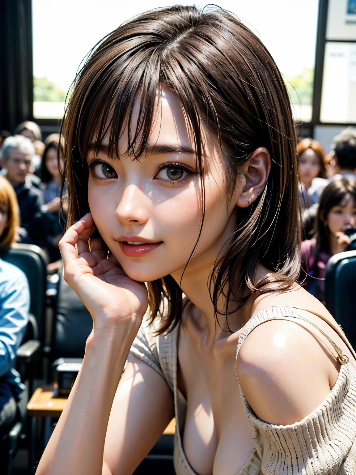 (8K、Raw photography、top-quality、masuter piece:1.2)、ultra-detailliert、ultra res、(realisitic、rialistic photo:1.37)、portlate、high-definition RAW color photography、Professional Photography、highly detailed and beautiful、ighly detailed、8K Picture Wallpaper、amazing detailed、huge filesize、Official art、Highly detailed CG Unity 8K wallpapers、highly detailed beauti、A detailed face、extremely detailed eye、highlydetailed skin、extremely detailed fingers、highly detailed nose、very detailed detailed mouth、Perfect Anatomy、细致背景、Detailed clothing、女の子1人、age 30s:1.4、Pretty Woman、Realistic body、小柄、de pele branca、glistning skin、Slim body、Handsome body、White swimsuit、micro bikini tie bikini、Full body like、clong legs、A dark-haired、short-hair、(bluntbangs: 1.2)、Shy smile、kawaii、kawaii faces、Lifelike face、Delicate eyes、Sauce order、see -through、耳Nipple Ring、Looking at the camera、cowboy  shot、front facing、standing athletic pose、Contrapo、动态照明、Beautiful legs in the middle、The upper part of the body:1.3、gravure、FULL BODYSHOT