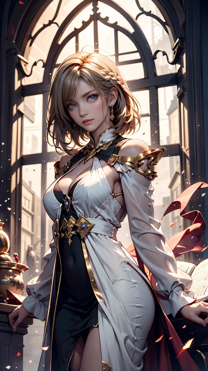 (masterpiece), best quality, redhead, (((wearing a realistic and detailed golden and light white body suit armor, aethereal fantasy aesthetic style))) detailed perfect skin, intricate perfect beauty face, detailed sharp eyes, detailed eyes and pupils, detailed hair, (((from face to the waist))), (((beauty slim shape))), 4k, UHD