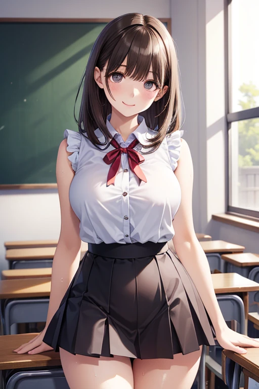 Ultra realistic , two girls, obra maestra, mejor calidad, alta calidad, defined, detailed, HD, (piel morena), ojos definidos, ojos cafes intensos, long eyelashes, small mouth, sonrisa, :D, very long hair, pelo liso, pelo oscuro, cuerpo reducido, bosom barely contained, big breasts, sexy, posando foto, estudio, mini skirt rosa, sin sostenes, no bra, excitada, pezones erectos, libros, sentada, leyendo, nice view, full body, nice body, pink, camisa blanca, camisa ajustada, abierto, mojada, sudada, caliente, tight, sonrojada, nice legs, no socks, sin flequillo, peinada hacia atras, teacher big breasts, pose lasciva, kiss student teacher, petites, no skirts