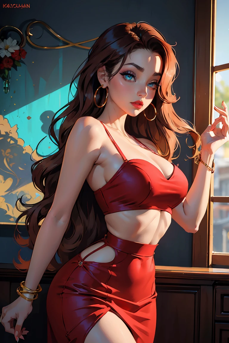 (masterpiece, best quality), 1girl, Salmon Side-Swept Curls with Hairpin, Size C breasts,<lora:TekuhoUlt_v3:1> tekuult