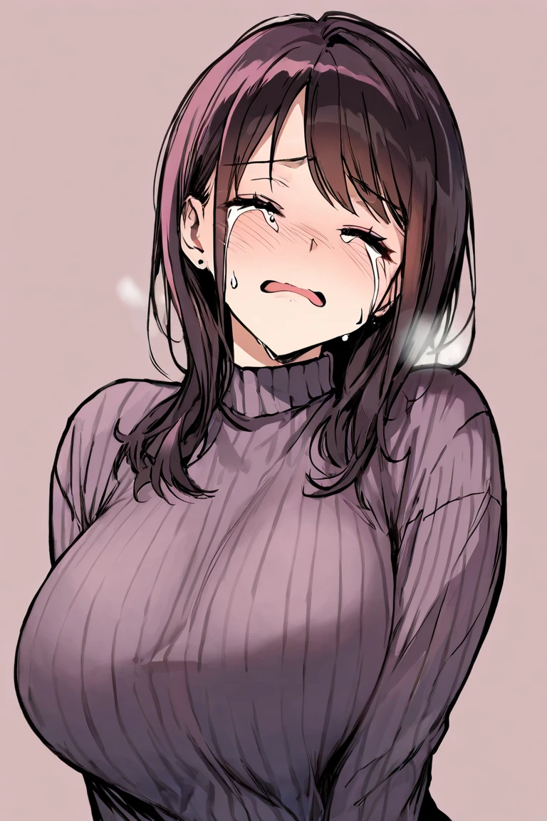 Fraction_9, Fraction_8_up, Fraction_7_Direction_6_up, src_Japanese cartoons, BREAK (((Full and soft breasts,)))(((Huge breasts))) (((Cleavage))) (Perfect curvy figure),1 Girl, Solitary, mine, Ponytail, Hairpin, White shirt, Blue Skirt, Blue pants, Mature female, Shock, open mouth, hands up, Watching you, Simple background