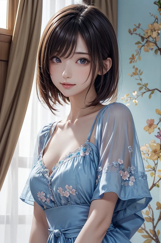 (masterpiece, best quality:1.3), (beautiful, aesthetic, perfect, delicate, intricate:1.2), (cute, adorable), (depth of field:1.2), (1girl, solo), colorful, vivid colors, perfect female form, perfect face, waist-up, (clevage, relaxed:1.3), woman, countryside, sitting by a window, sketching, gentle concentration, soft daylight, (serene), (pastoral views), comfortable blouse, whimsical patterns, (creative spirit), rustic wood frame, (soft color palette:1.2), (tranquil simplicity), pencil tucked in hair, <lora:kittew_v0.1:0.5>