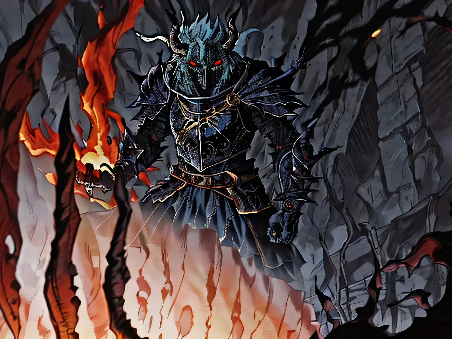 Description : A colossal demonic warrior with twisted horns and reddish skin marked by battle scars. He wears black armor with details in gold and incandescent rubies. His sharp claws shine with hellish fire, and your eyes burn like embers. Behind him, an army of bloodthirsty demons marches over a burning battlefield. The sky is tinged with red, and lightning cuts through the black clouds.
🎨 color palette : red, therefore, golden, laranja
🎭 Expressão: Furious, sadistic, destructive Extra Elements: Flaming Blade , Infernal Chains , flames around