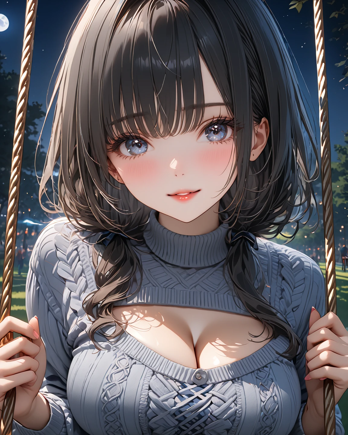 1 girl, masterpiece, best quality, extremly detailed, (beautiful detailed glow), lens flare, extremely detailed CG, temptation light smile, (aquatic eyes),(nice face:1.2),elaborate features, (large breasts:1.5, puffy nipple,),realistic skin, small nose, glowing lips, (soft focus:1.4), <lora:hugeNipples_v10:0.95>,brown hair color,(collarbone:1.2),(show cleavage),<lora:japaneseDollLikeness_v10:0.3>, <lora:Taiwan-doll-likeness:0.4>,(OVERSIZE sweater:1.5), woolen tight high stockings ,gauntlet,(reality:1.4),full body, floating hair, back behind, looking back,((salar de uyuni)), sunrise, clouds, backlighting, purple sky, yellow sky, gradient sky, backlighting, (multicolor:1.5),(show nipple)
