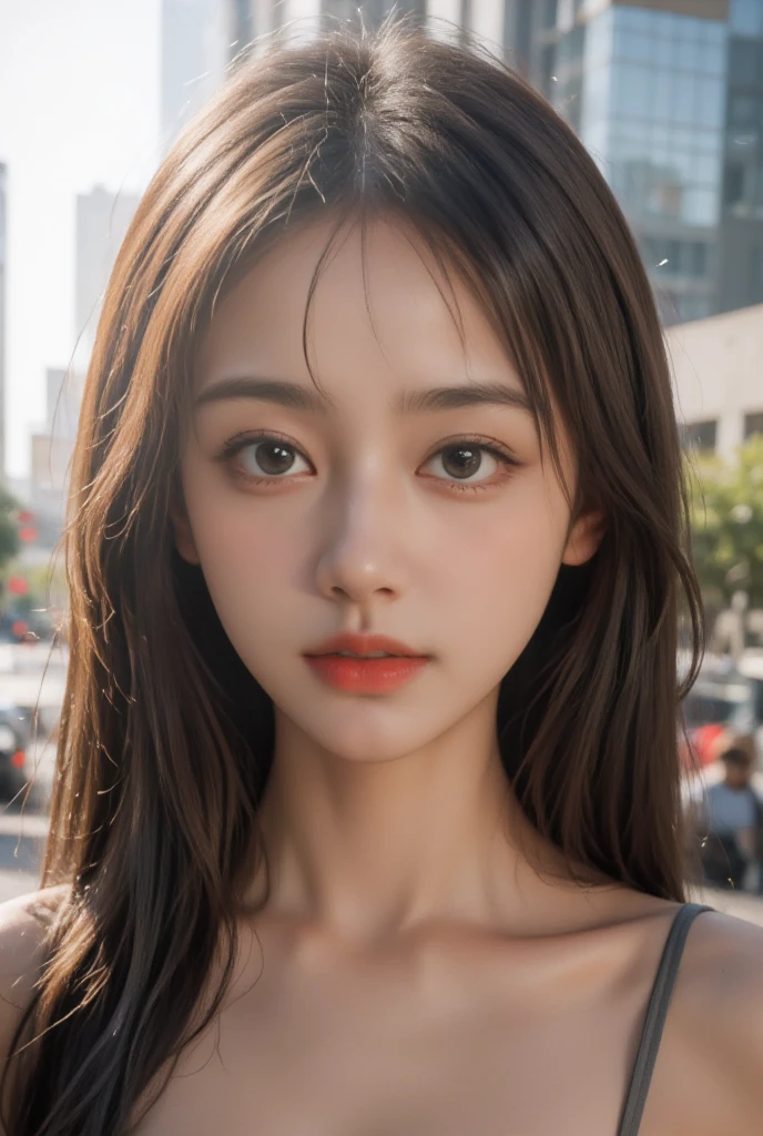 1girl, Tokyo street,night, cityscape,city lights, upper body,close-up, 8k, RAW photo, best quality, masterpiece,realistic, photo-realistic,