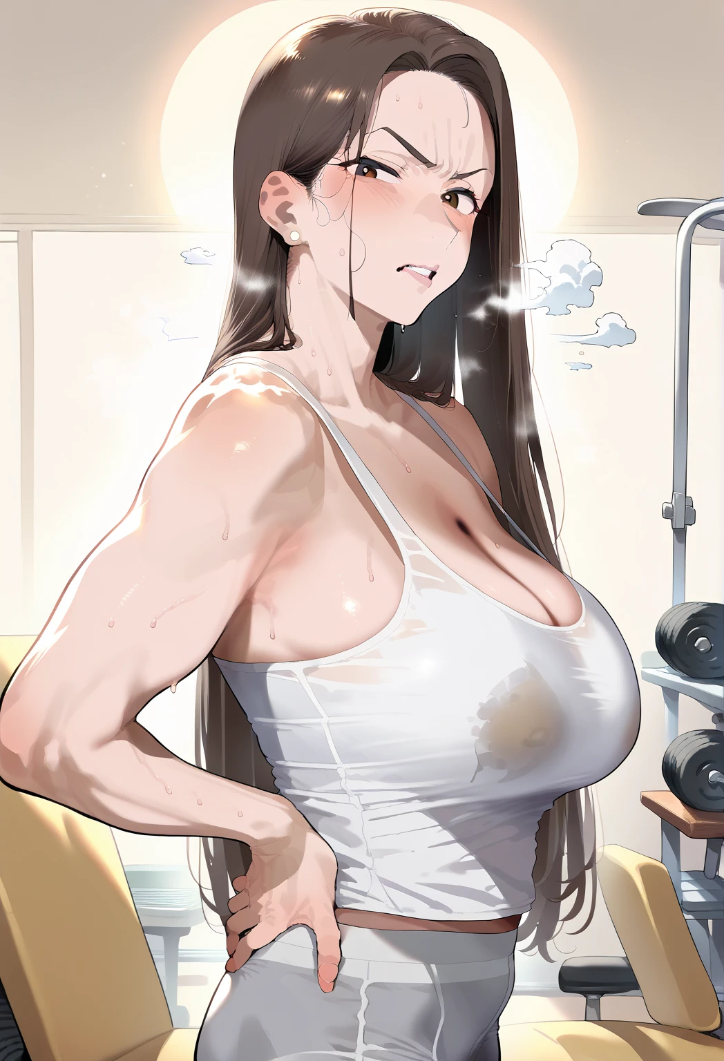 (Highest quality),(masterpiece), 8k,Very detailed, Detailed light, Best Shadow,Detailed reflective eyes, Very detailedな顔,Shiny Hair,Big Breasts,(1 girl:1.2),woman,Gloss,Black Hair,Embarrassed,blush,(Hollow Eyes:1.2),(Condescending:1.2),Crazy Eyes,4fingers and 1thumbs,Beautiful fingers,Beautiful Hands,whole body,Tank top,Shorts,Black-rimmed glasses,Purple eyes,Cool,Glossの無い目,(Eye power:1.2),(脇Sweat:1.2),(Sweat:1.4),(Gym Trainer:1.2),(Soaking wet:1.2),(gym:1.2)